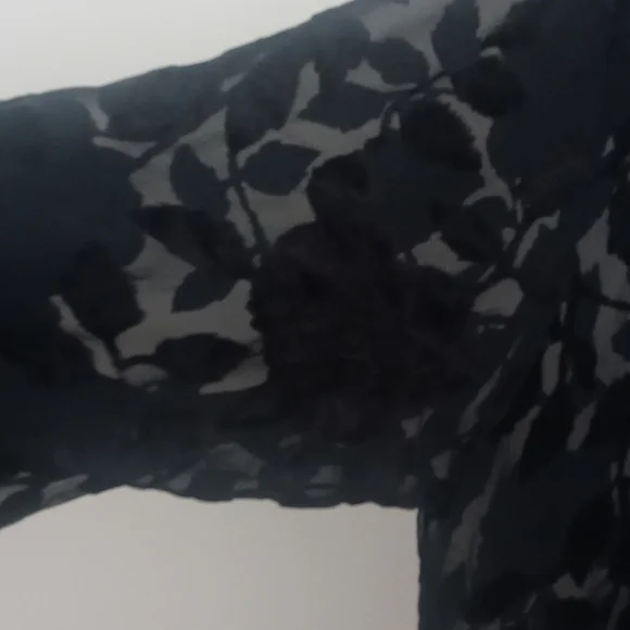 Black semi sheer blouse with velvet flowers - Picture 2 of 3